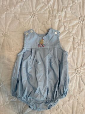 Light Blue Sleeveless Baby One-Piece with Sailboat Embroidery